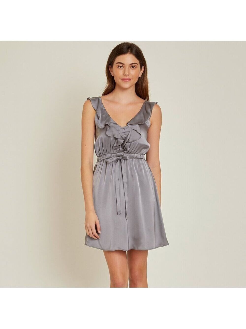 Francesca's Silver Satin Dress Empire Waist Size Small